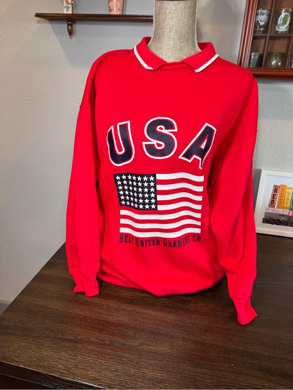 Vintage Bold Red USA Flag Pullover Sweatshirt